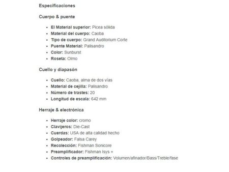 Guitarra GRAND AUDITORIUM c/CORTE Fishman - Image 3